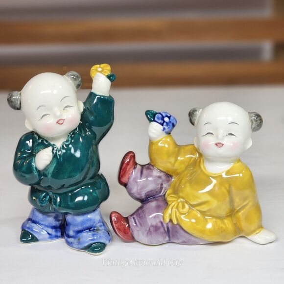 Vtg Takahashi Asian Baby Buddha Children Porcelain Salt & Pepper Shakers Japan - Picture 9 of 10